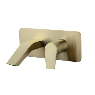 Ramon Soler Bateria umywalkowa ścienna, z wylewką - waterfall, szczotkowane złoto, URBAN CHIC