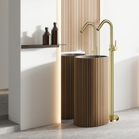 Ramon Soler Bateria umywalkowa wolnostojąca, szczotkowane złoto, ADAGIO
