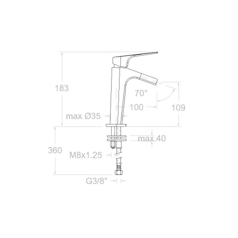 Ramon Soler Bateria umywalkowa z otwartą wylewką, szczotkowana stal, URBAN CHIC