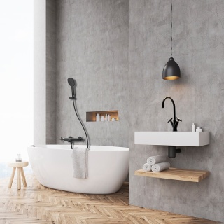 Ramon Soler Bateria wannowo-prysznicowa termostatyczna, czarny mat, ADAGIO