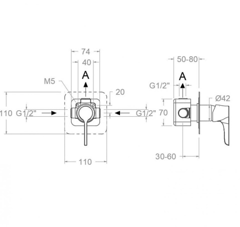 Ramon Soler Bateria prysznicowa podtynkowa, chrom, ADAGIO jednowyjściowa