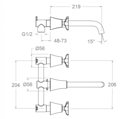Ramon Soler Bateria umywalkowa podtynkowa ścienna dwuuchwytowa, chrom, ADAGIO