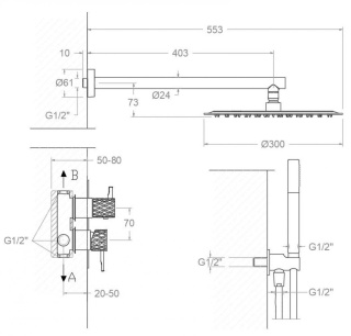 Ramon Soler Zestaw prysznicowy podtynkowy, szczotkowane złoto, ODISEA JOYA z podwójnym wyjściem