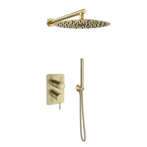 Ramon Soler Zestaw prysznicowy podtynkowy, szczotkowane złoto, ODISEA JOYA z podwójnym wyjściem