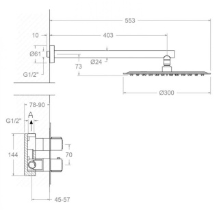 Ramon Soler Zestaw prysznicowy podtynkowy termostatyczny, czarny mat, URBAN CHIC 1-wyjściowy