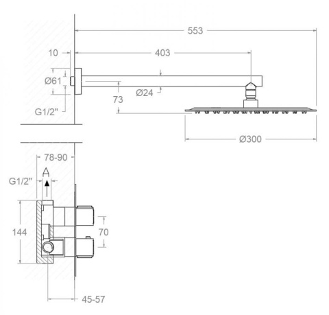 Ramon Soler Zestaw prysznicowy podtynkowy termostatyczny, szczotkowane złoto, URBAN CHIC 1-wyjściowy