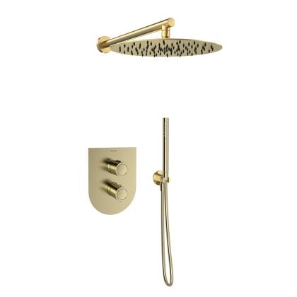 Ramon Soler Zestaw prysznicowy podtynkowy termostatyczny, szczotkowane złoto, URBAN CHIC 2-wyjściowy