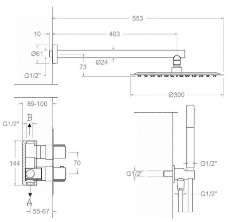 Ramon Soler Zestaw prysznicowy podtynkowy termostatyczny, chrom, URBAN CHIC 2-wyjściowy