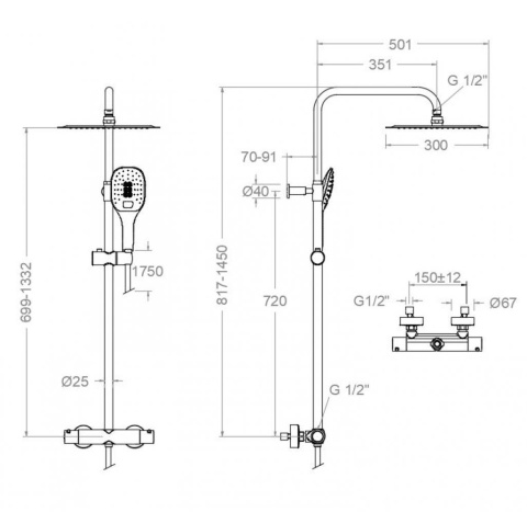 Ramon Soler Zestaw prysznicowy termostatyczny teleskopowy, chrom, URBAN CHIC