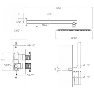 Ramon Soler Zestaw prysznicowy termostatyczny podtynkowy, szczotkowane złoto, ODISEA JOYA dwuwyjściowy