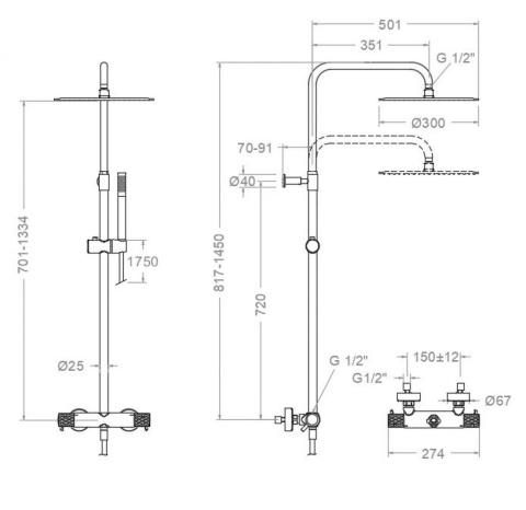 Ramon Soler Zestaw prysznicowy termostatyczny teleskopowy, chrom, ODISEA JOYA