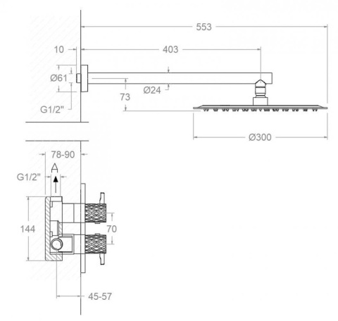 Ramon Soler Zestaw prysznicowy termostatyczny podtynkowy, grafit, ODISEA JOYA jednowyjściowy