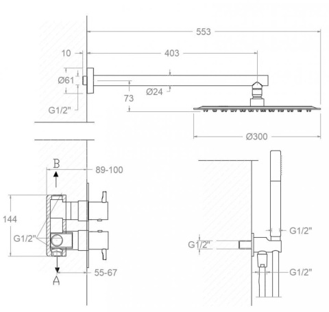 Ramon Soler Zestaw prysznicowy termostatyczny podtynkowy, chrom, ODISEA dwuwyjściowy