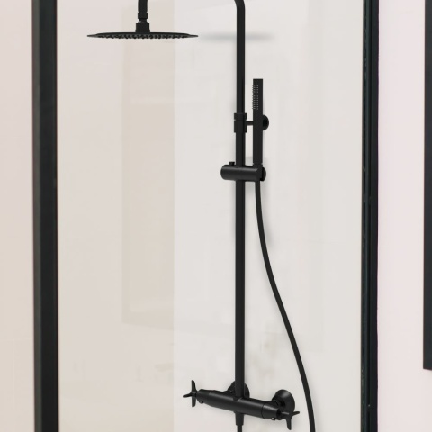 Ramon Soler Zestaw prysznicowy termostatyczny teleskopowy, czarny mat, ADAGIO