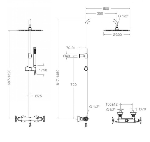 Ramon Soler Zestaw prysznicowy termostatyczny teleskopowy, szczotkowane złoto, ADAGIO