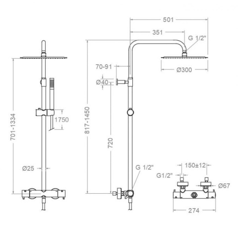 Ramon Soler Zestaw prysznicowy termostatyczny teleskopowy , szczotkowana miedź, ODISEA