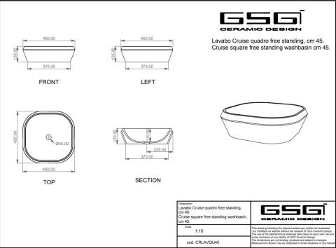 GSG umywalka 45cm CRUISE cipria