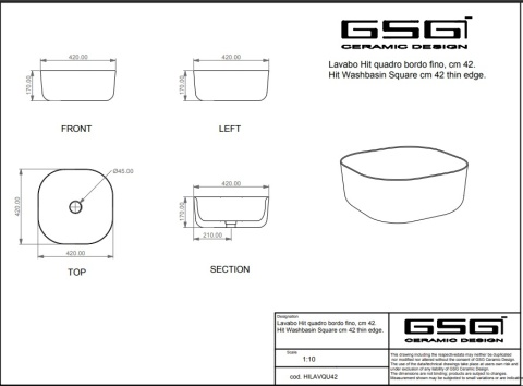 GSG umywalka kwadratowa 42cm HIT perla