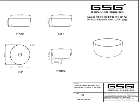 GSG umywalka okrągła 42cm HIT cashmere