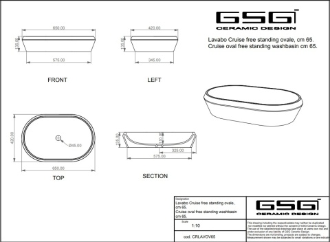 GSG umywalka owalna 65cm CRUISE smeraldo