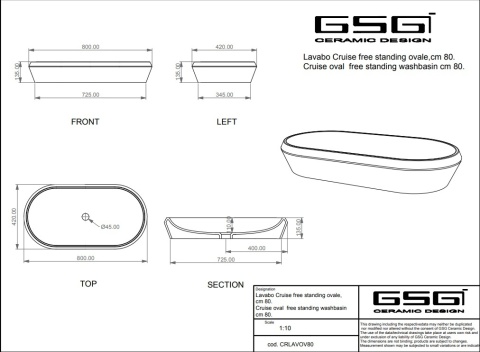 GSG umywalka owalna 80cm CRUISE smeraldo