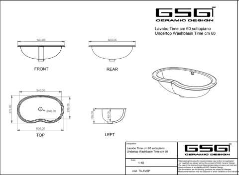 GSG umywalka 60cm TIME biały połysk