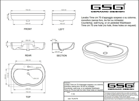 GSG umywalka 75cm TIME biały połysk