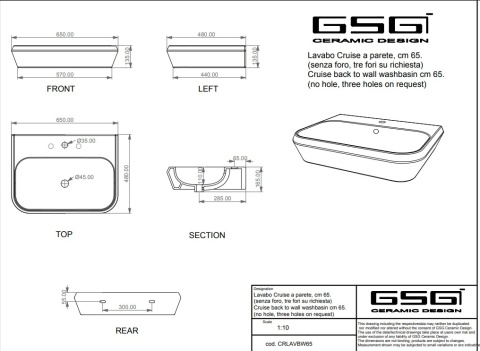 GSG umywalka 65cm CRUISE sabbia