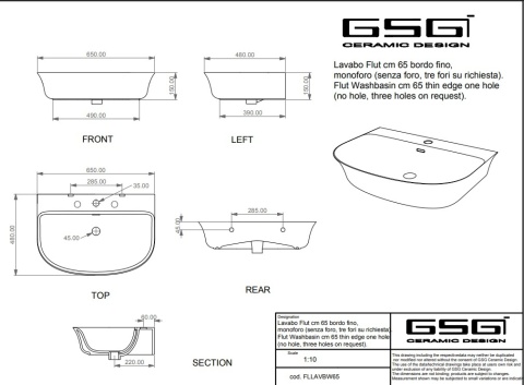 GSG umywalka 65cm FLUT biały mat