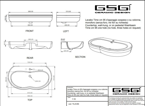 GSG umywalka 95cm TIME biały połysk