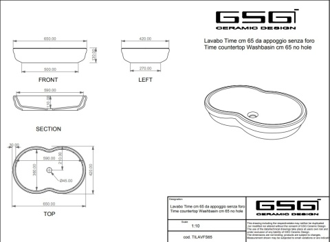 GSG umywalka 65cm TIME biały połysk