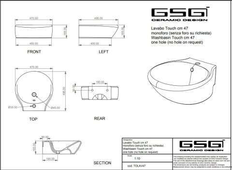 GSG umywalka 47cm TOUCH sabbia