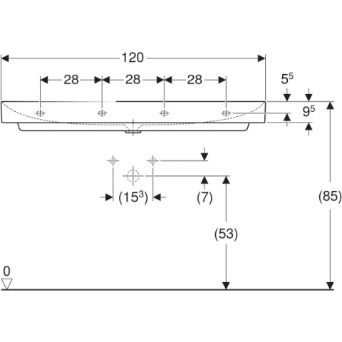 GEBERIT ONE Umywalka 120 cm, bez otworu na baterie
