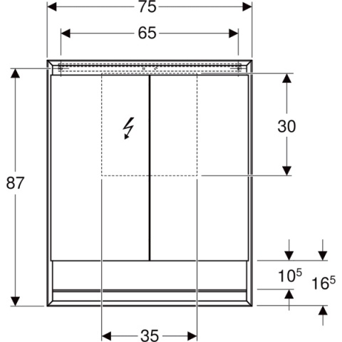 GEBERIT ONE Szafka z lustrem, z wnęką, wysokość 90 cm, szerokość 75 cm, biała