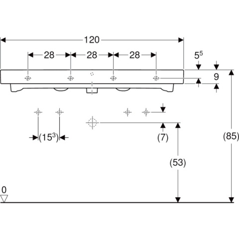 GEBERIT iCON Umywalka 120 cm, z otworem z lewej i prawej strony