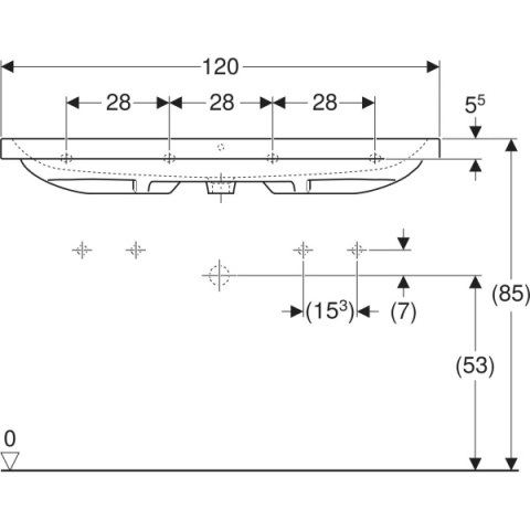 GEBERIT iCon Light Umywalka 120 cm, z otworem z lewej i prawej strony