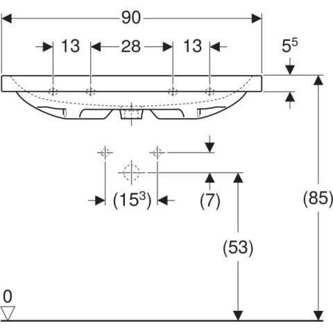 GEBERIT iCon Light Umywalka 90 cm, z otworem centralnym, KeraTect