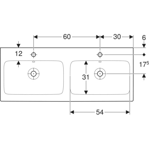 GEBERIT iCon Umywalka podwójna 120 cm, biała