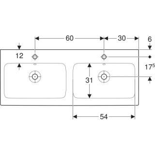 GEBERIT iCon Umywalka podwójna 120 cm, biała/KeraTect
