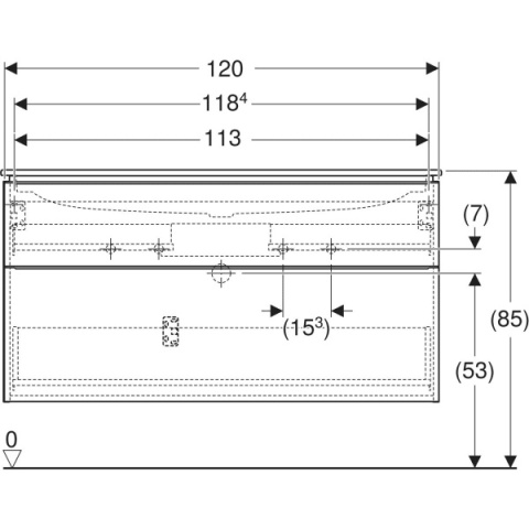 GEBERIT iCon Zestaw umywalka + szafka z dwoma szufladami, 120 cm, lava