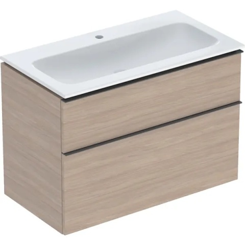 GEBERIT iCon Zestaw umywalka + szafka z dwoma szufladami, 90 cm, dąb