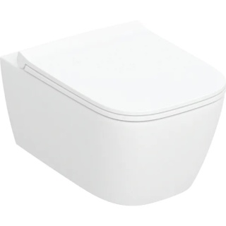 GEBERIT SMYLE Zestaw wiszącej miski WC, lejowa, prostokątna, ukryte mocowania, TurboFlush, z deską sedesową, biały