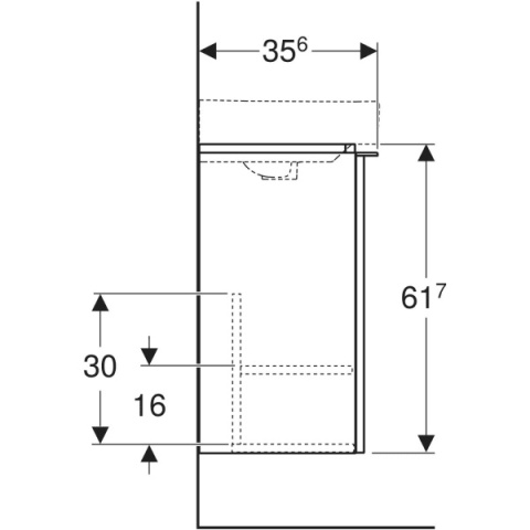 GEBERIT SMYLE Szafka pod małą umywalkę, kształt geometryczny, z jednymi drzwiami, szerokość umywalki 45 cm, orzech hickory