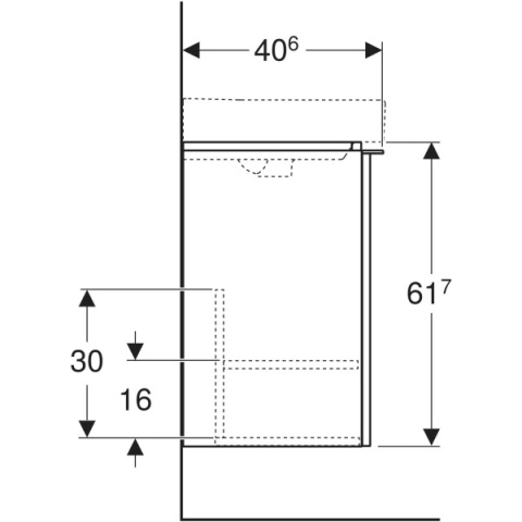 GEBERIT SMYLE Szafka pod małą umywalkę, kształt geometryczny, z jednymi drzwiami, szerokość umywalki 50 cm, orzech hickory