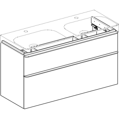 GEBERIT SMYLE Szafka pod umywalkę podwójną, kształt geometryczny, z dwoma szufladami, szerokość umywalki 120 cm, biały