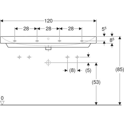 GEBERIT SMYLE Umywalka 120 cm, kształt geometryczny, biały/KeraTect