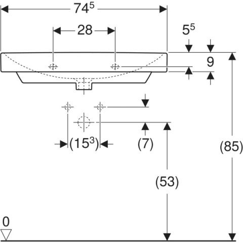 GEBERIT SMYLE Umywalka 75 cm, kształt geometryczny, biały