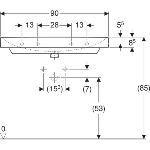 GEBERIT SMYLE Umywalka 90 cm, kształt geometryczny, biały