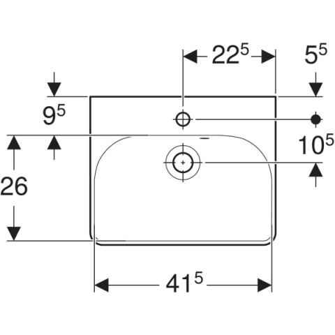 GEBERIT SMYLE Umywalka mała 45 cm, kształt geometryczny, asymetryczny przelew, biały/KeraTect