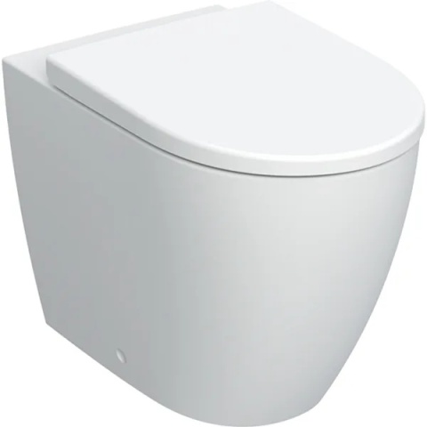 GEBERIT iCon Zestaw stojącej miski WC, lejowa, przylegająca do ściany, ukryte mocowania, Rimfree, z deską sedesową, biały mat